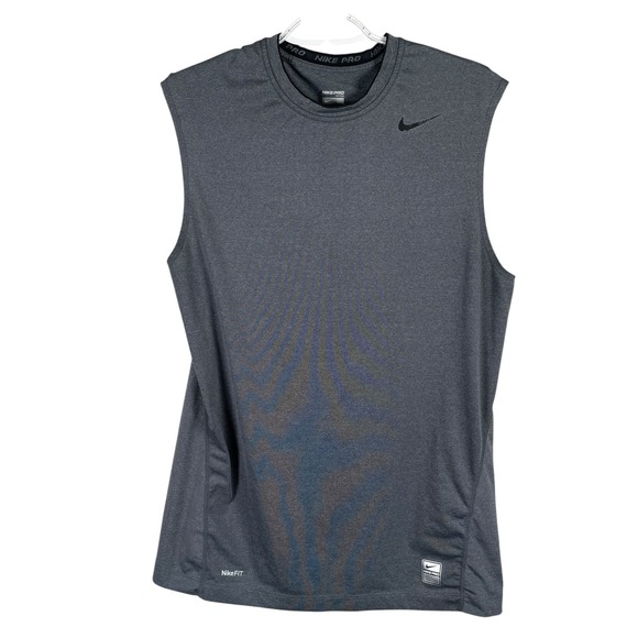 Nike‎ Pro Dri Fit Mens Fitted Shirt Tank Top Medium Gray Stretch Gym Training - Picture 1 of 7
